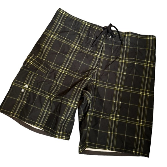 MOSSIMO SUPPLY CO plaid men’s bathing suit board shorts swimsuit size 38 green - Picture 3 of 13